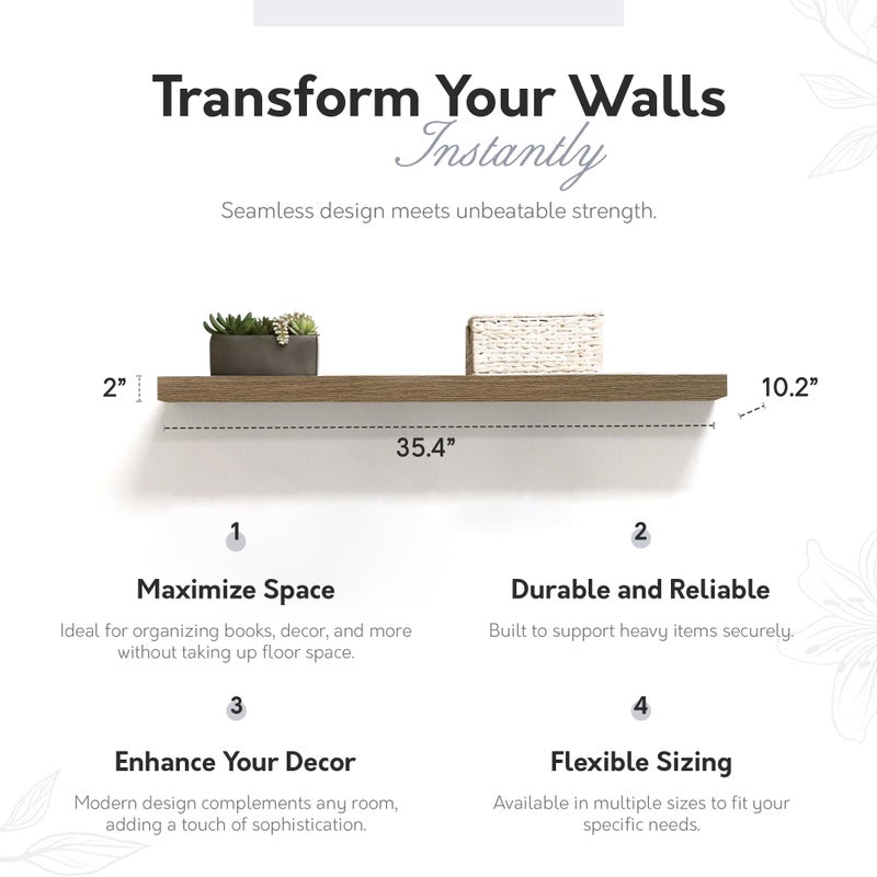 [IN]PLACE Lewis Hyman, InPlace Shelving, Floating Shelf with Invisible Brackets, 10.2" D x 35.4" W x 2" H, Rustic Wood, 9602048E - Image 2